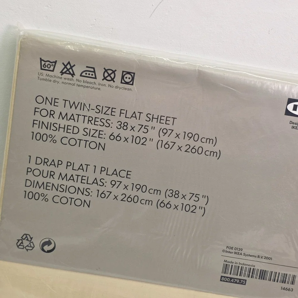 IKEA TUPPLUR Light Yellow Tan Bedding 100% Cotton Twin Flat Sheet Sweden New!